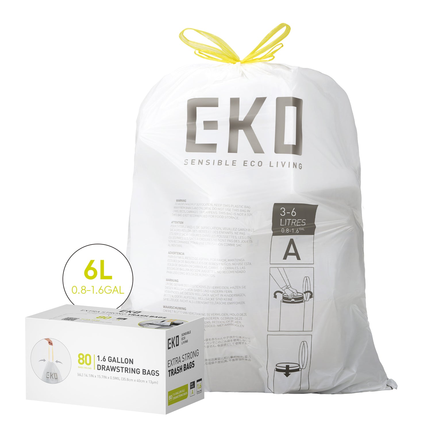 Box of Size A Bin Liners 3L-6L, 80 bags
