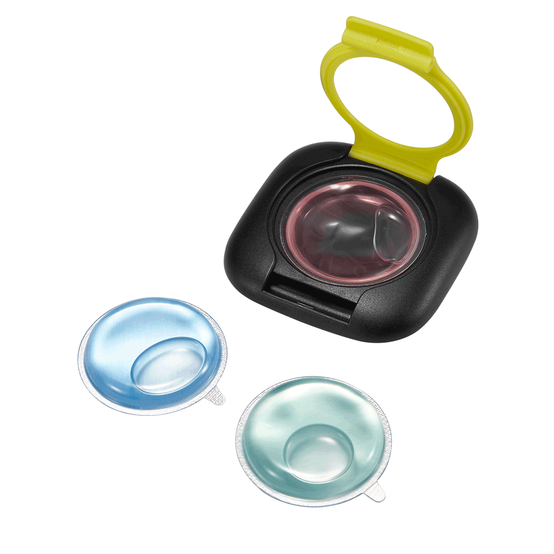 A Perfume Capsule Holder with blue and yellow lenses for a fashionable look.