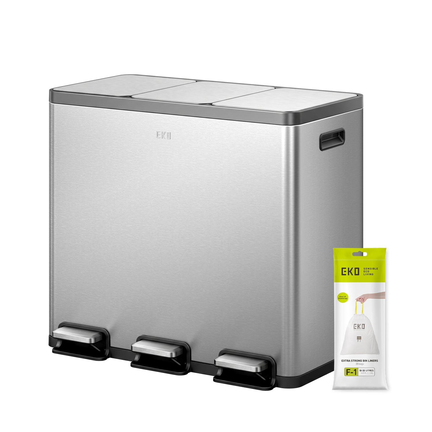 Ecocasa Plus Recycling Pedal Bin 18+18+18L