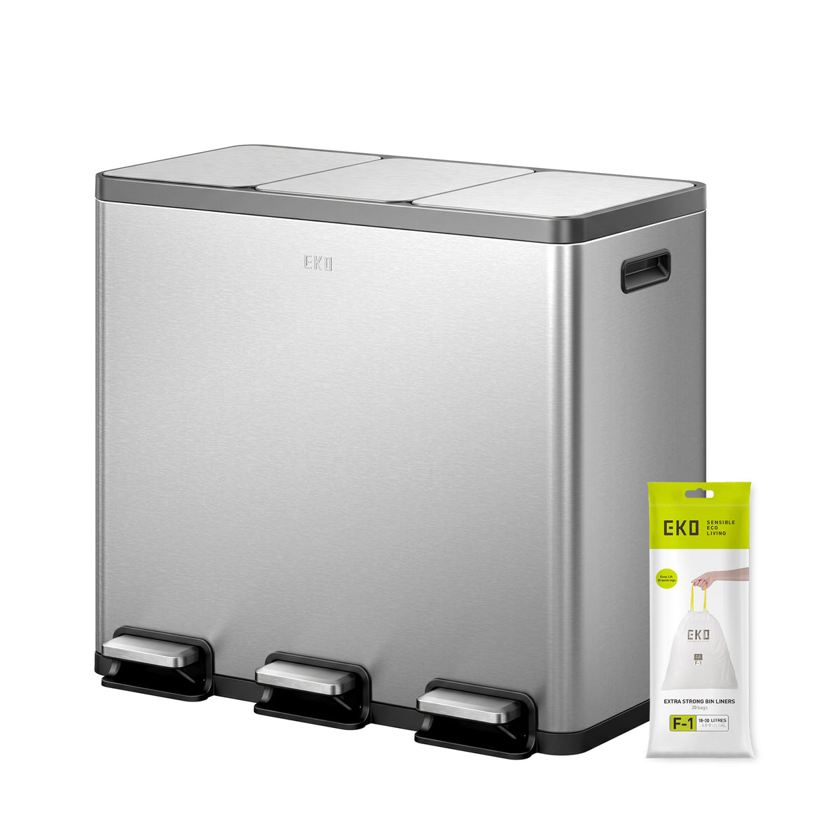 Ecocasa Plus Recycling Pedal Bin 18+18+18L