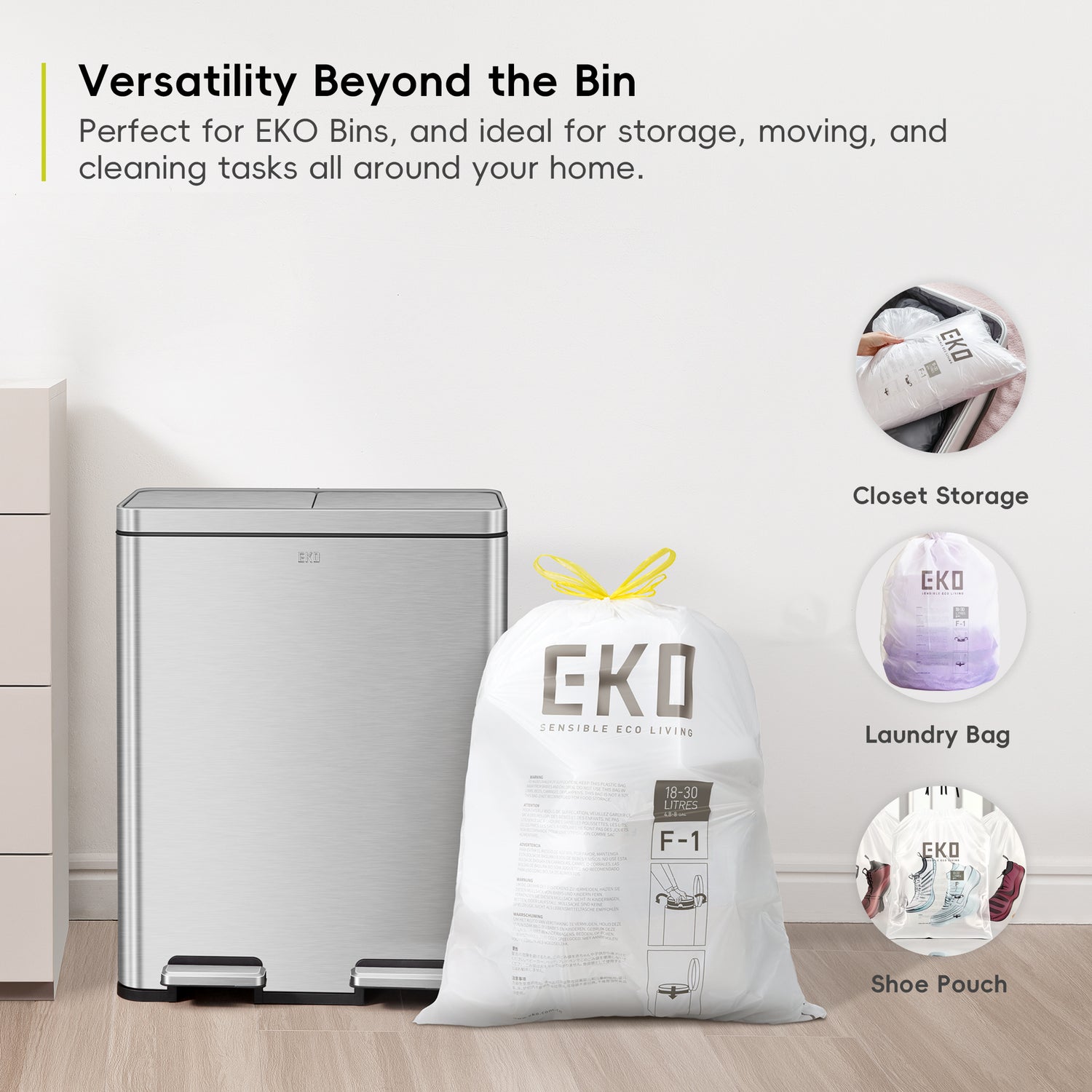 3 Pack of Size F-1 Bin Liners 18L-30L