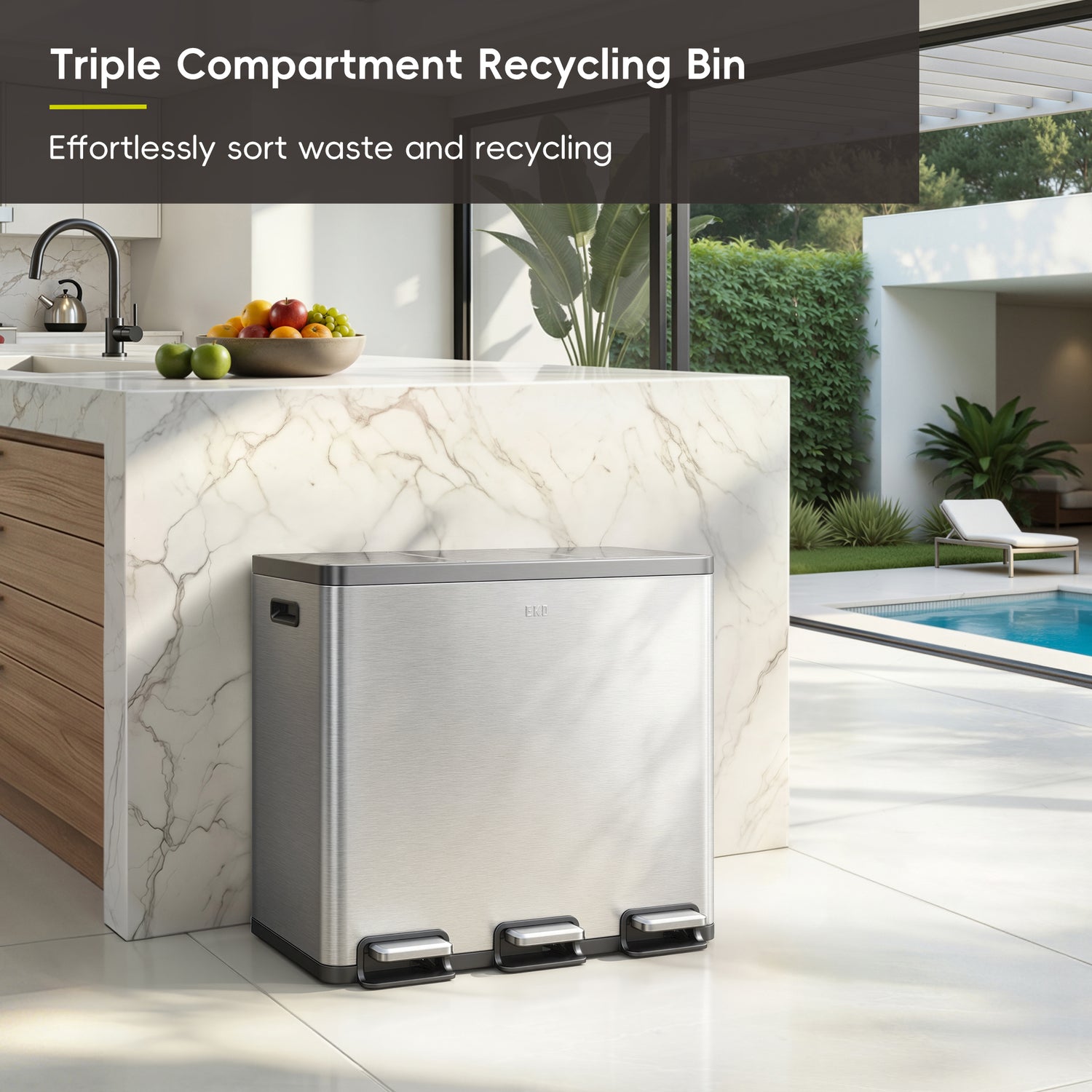 Ecocasa Plus Recycling Pedal Bin 18+18+18L