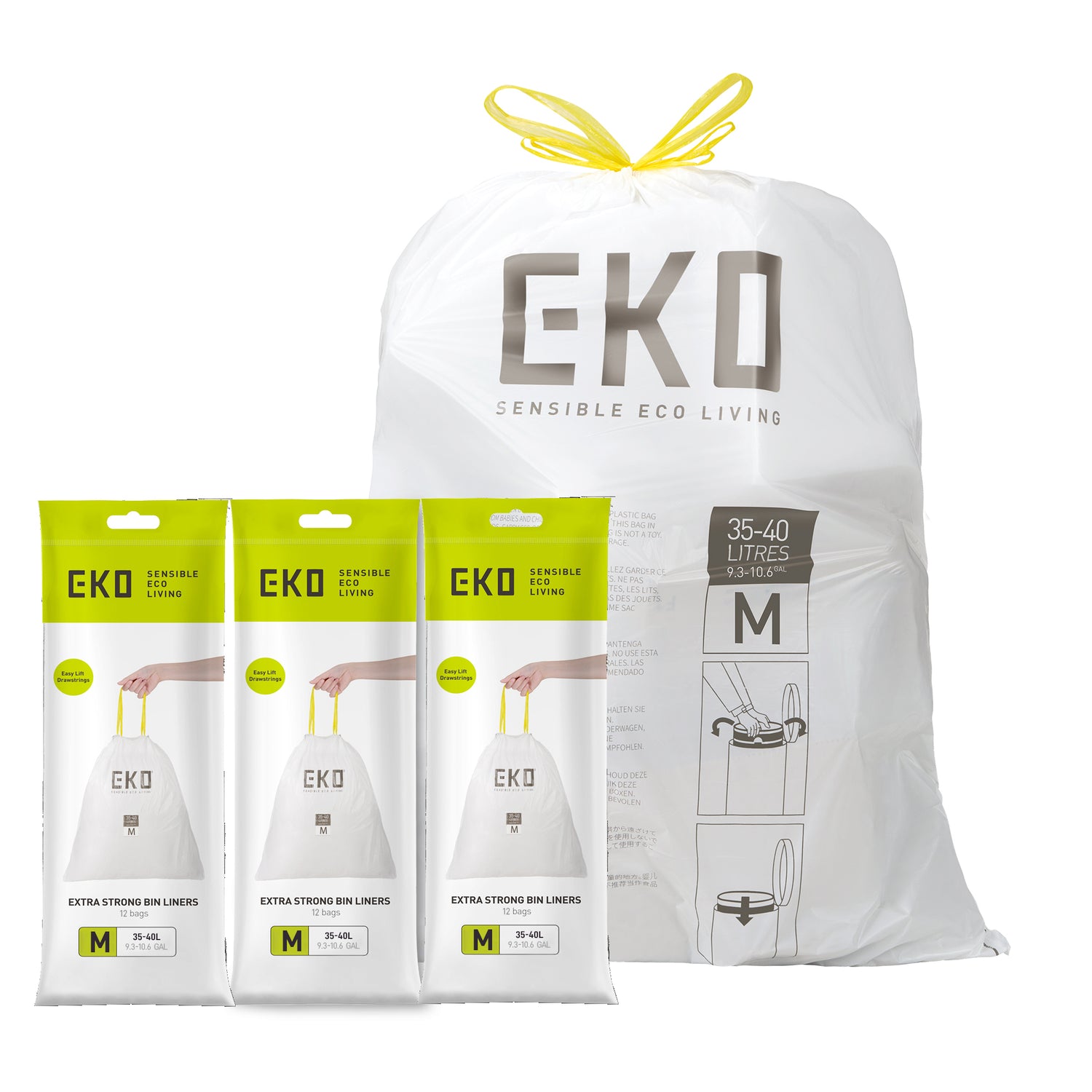 Size M Bin Liners 35L-40L, 12 bags