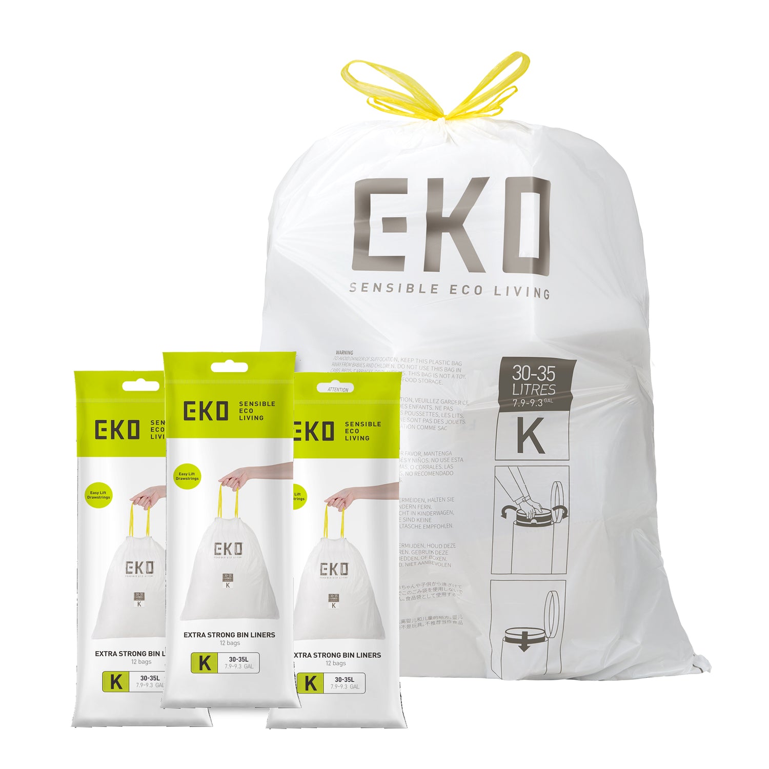 Size K Bin Liners 30L-35L, 12 bags