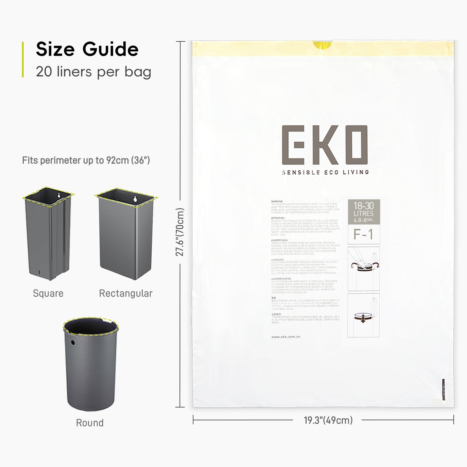 3 Pack of Size F-1 Bin Liners 18L-30L