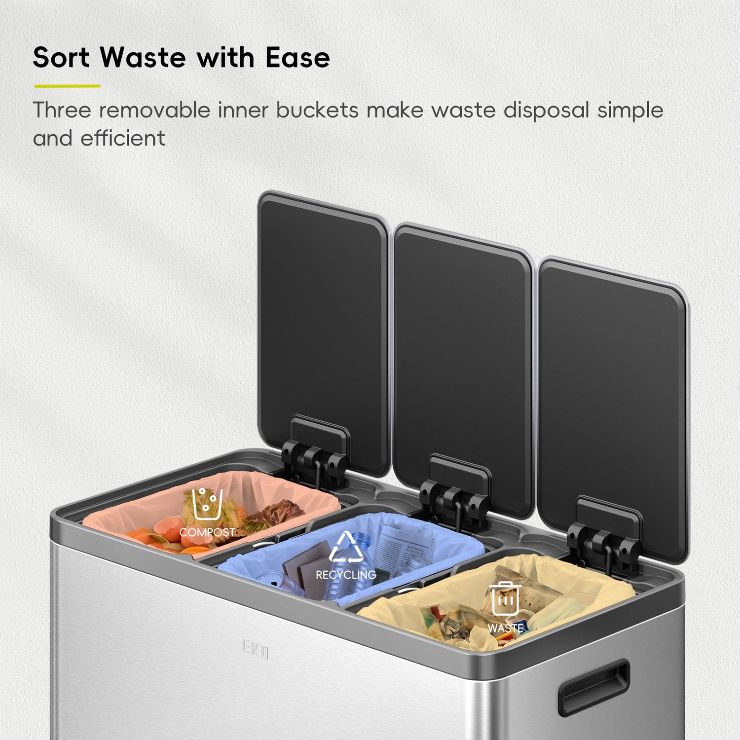 Ecocasa Plus Recycling Pedal Bin 18+18+18L