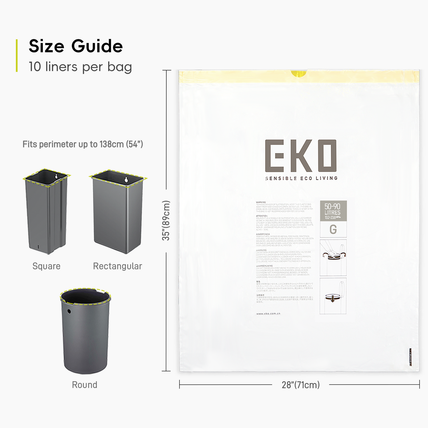 3 Pack of Size G Bin Liners 50L-90L