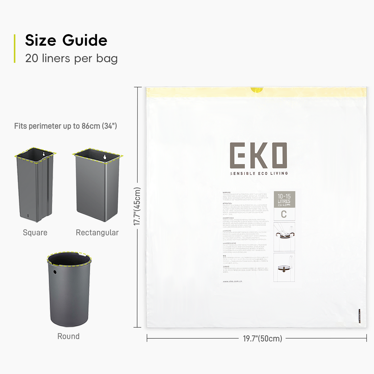 Size C Bin Liners 10L-15L, 20 bags – EKO Home - Main Image