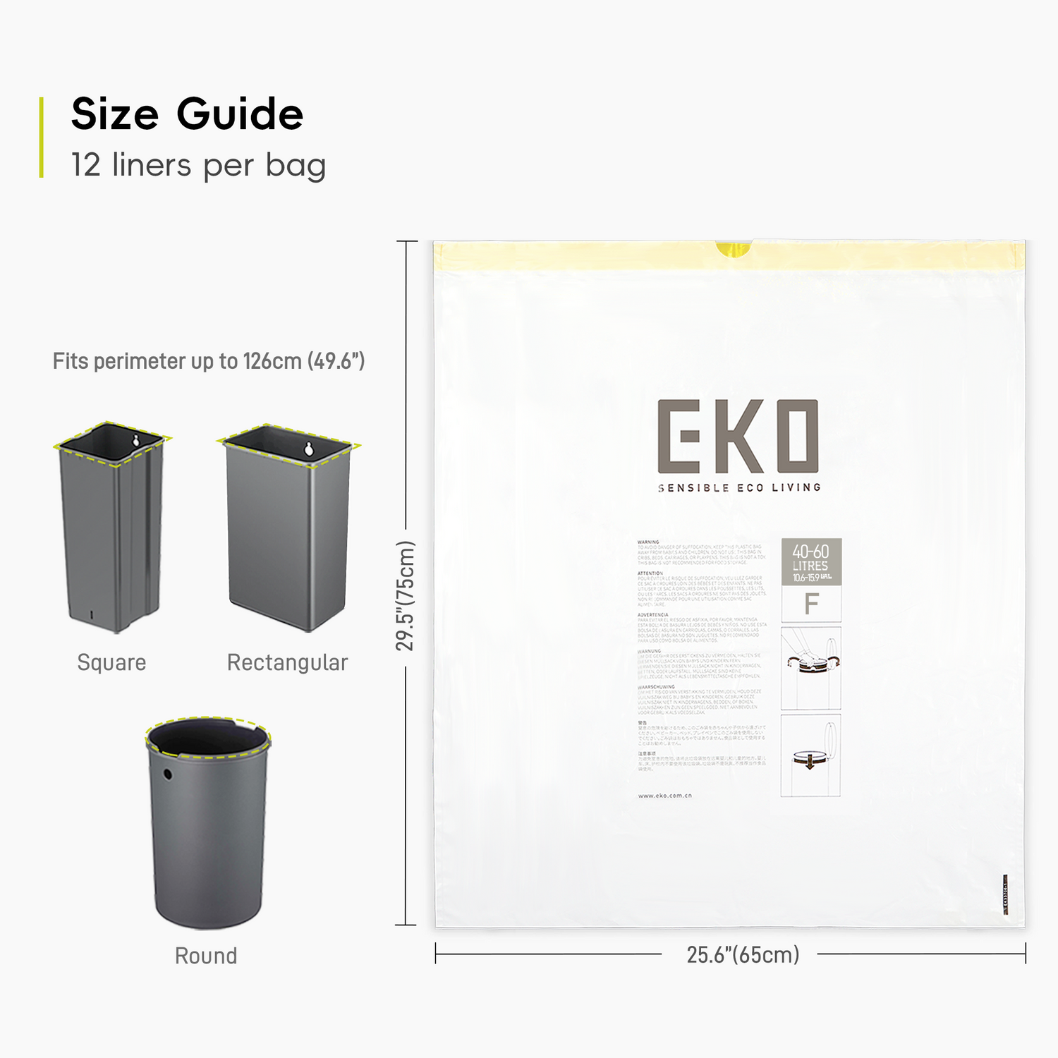 Size F Bin Liners 40L-60L, 12 bags