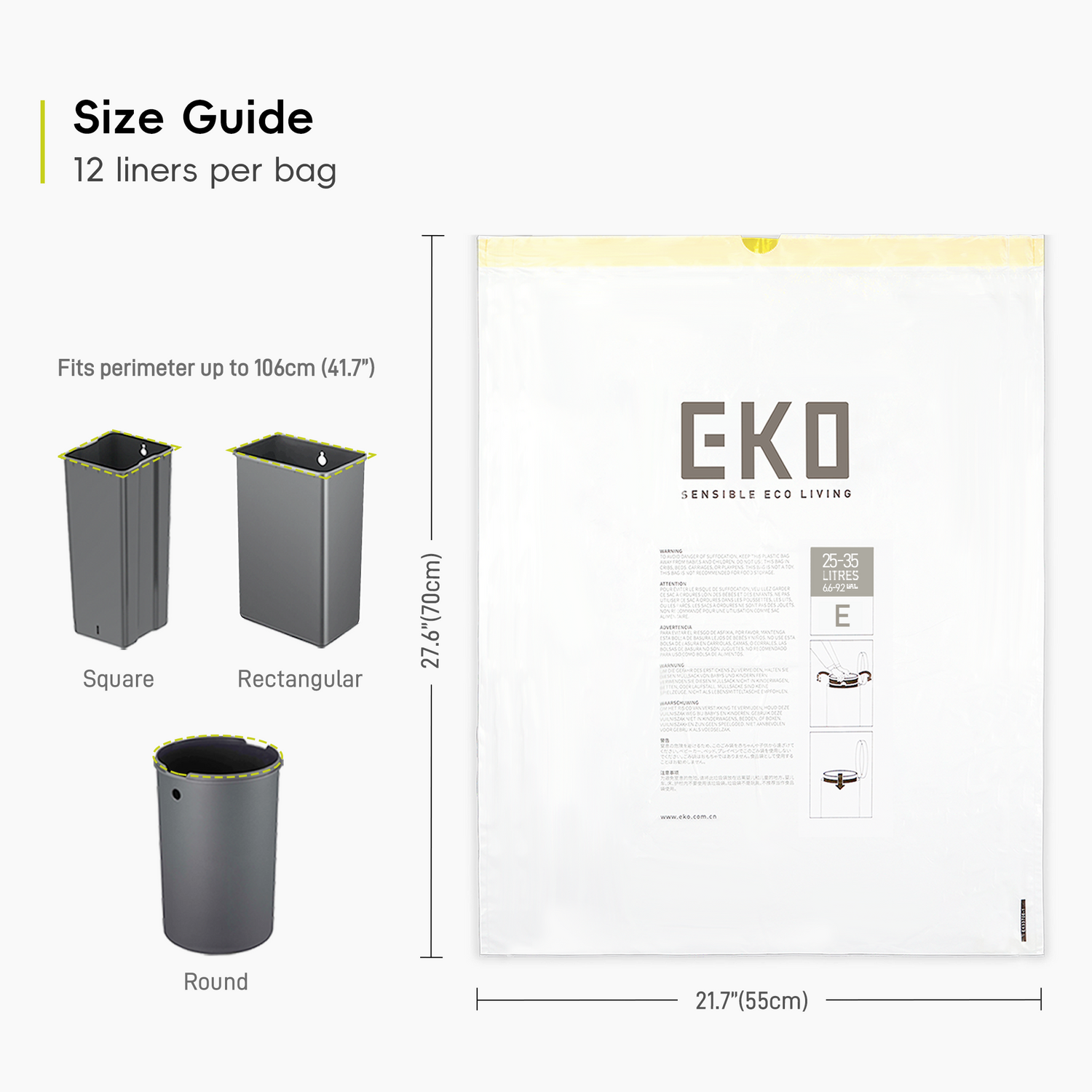 Size E Bin Liners 25L-35L, 12 bags