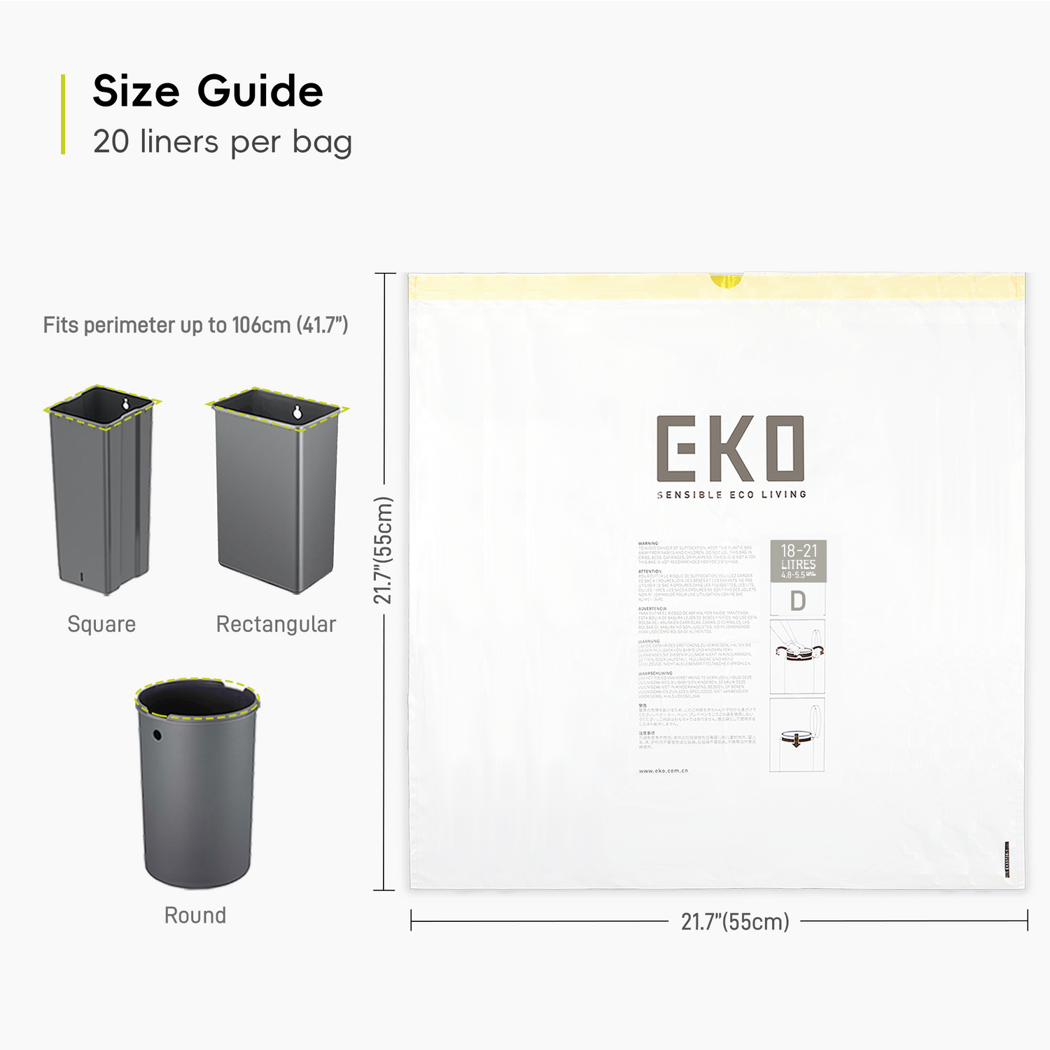3 Pack of Size D Bin Liners 18L-21L