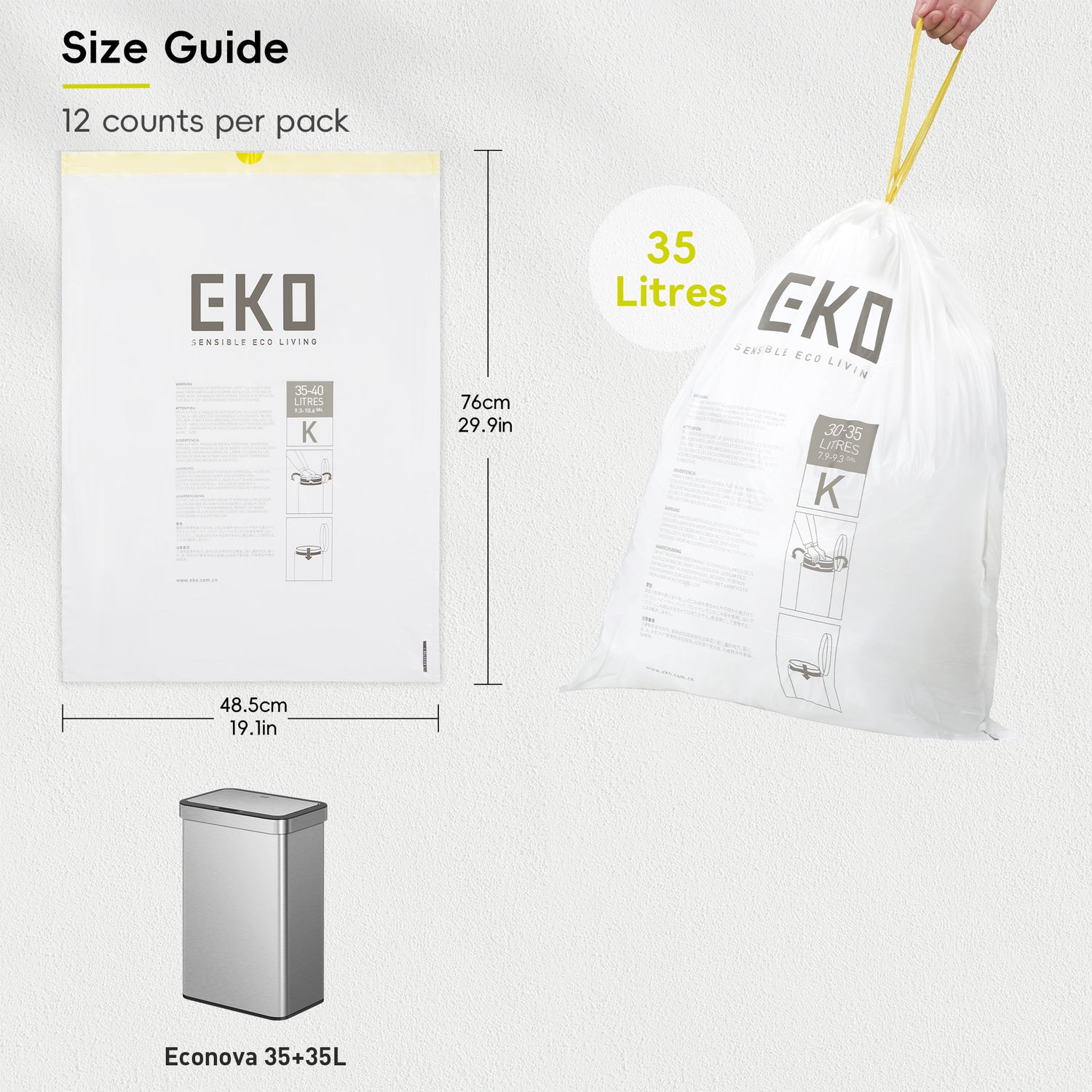 Size K Bin Liners 30L-35L, 12 bags