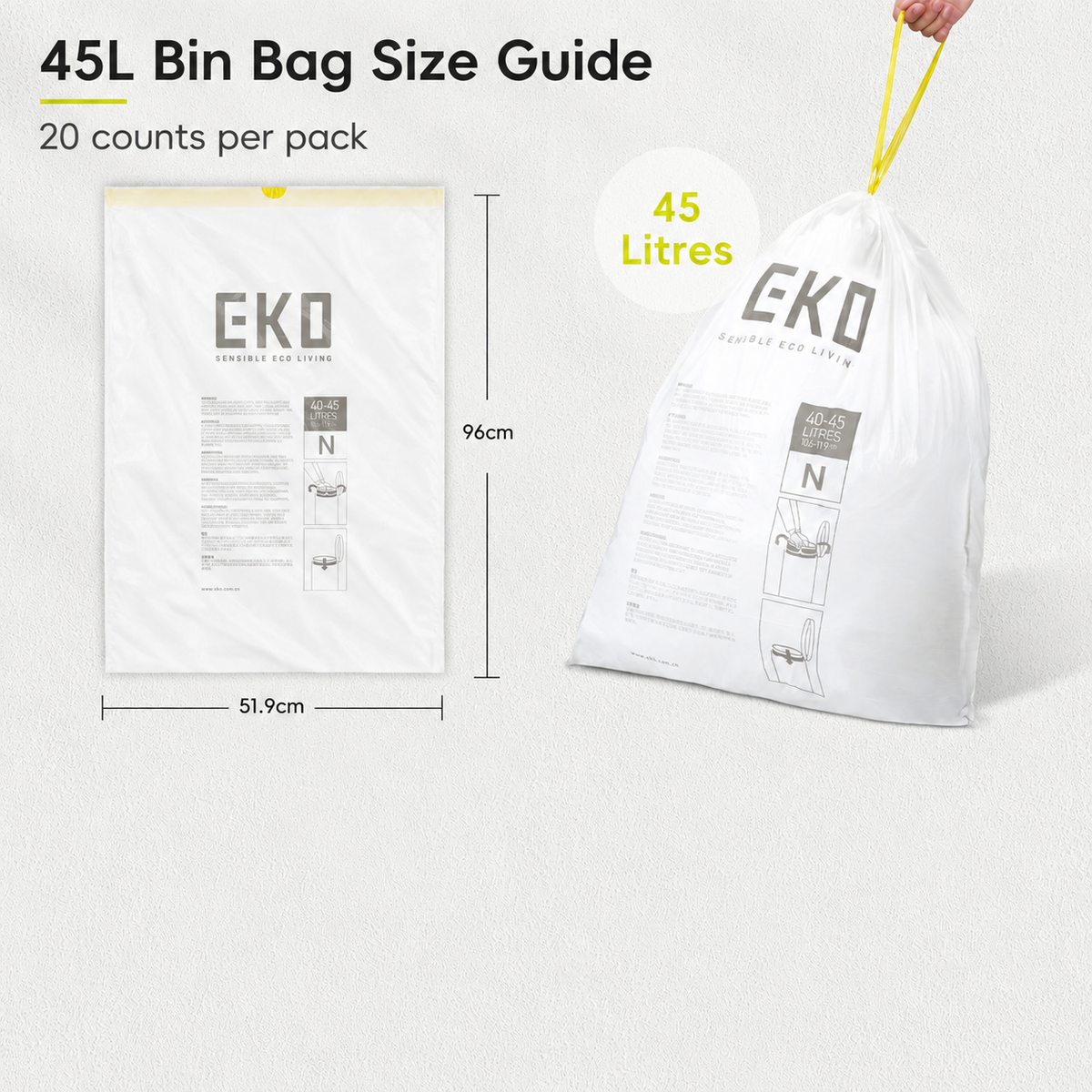 Size N Bin Liners 40L-45L, 20 bags