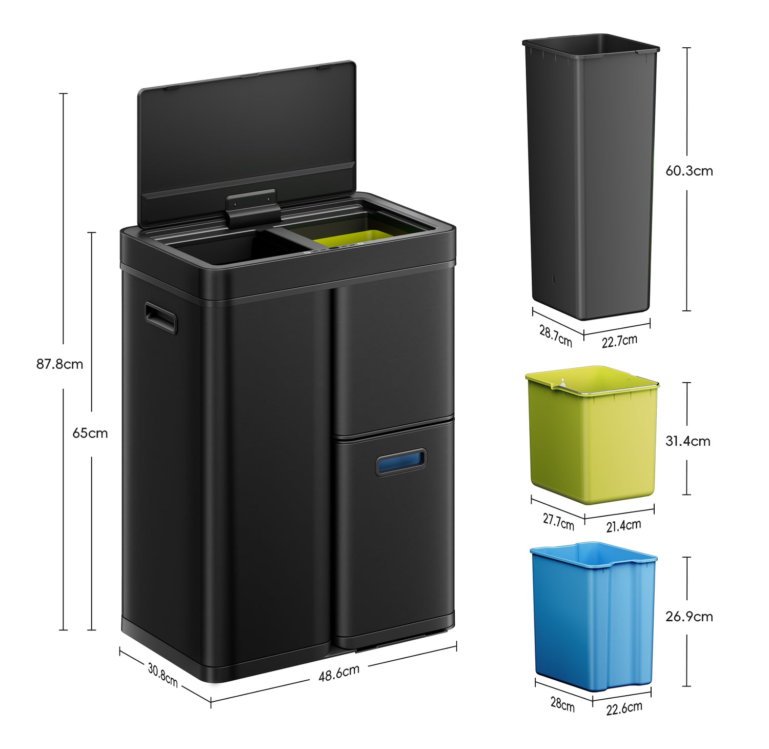 Mirage Plus Recycling Sensor Bin 30+15+15L