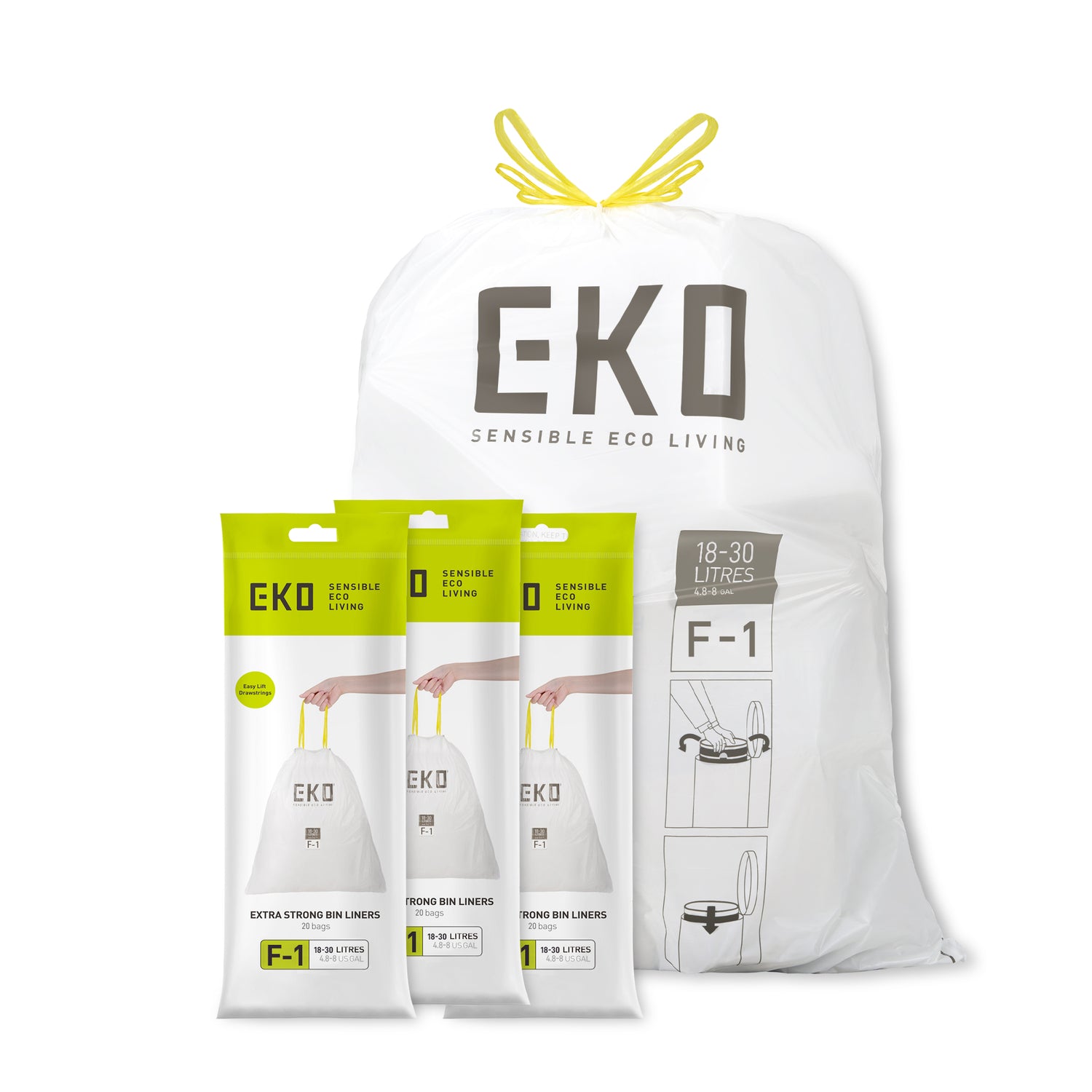 3 Pack of Size F-1 Bin Liners 18L-30L