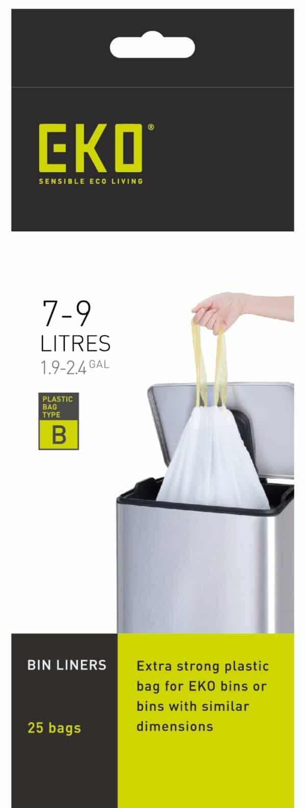 Eko 7 - 8 gallon trash bags, Size B Bin Liners. 

Product Name: Size B Bin Liners 7-9L, 25 bags.