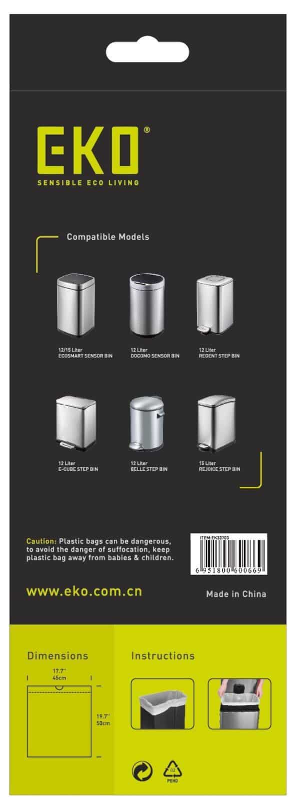 Package of Eko stainless steel drawers with Size C Bin Liners 10-15L, 20 bags.