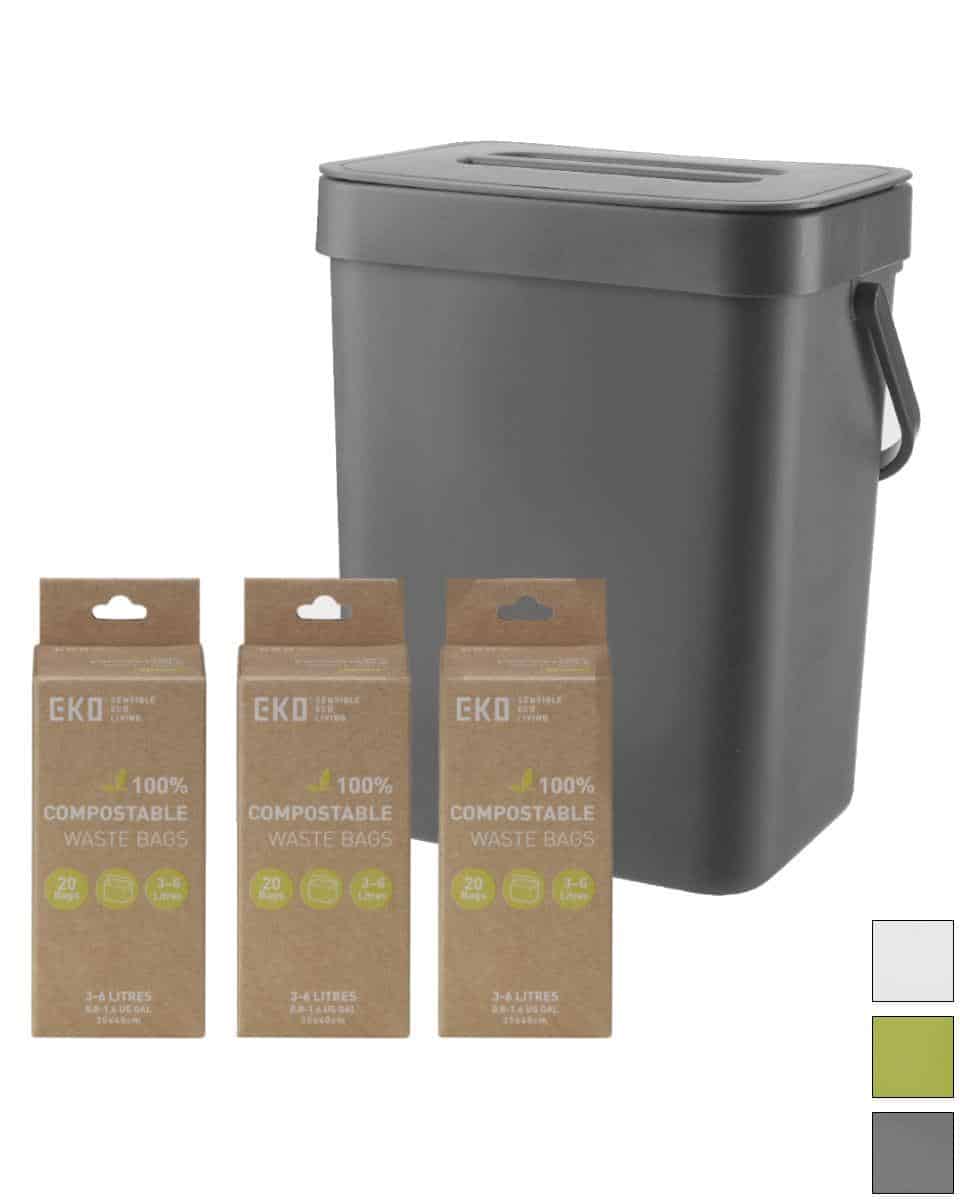 Mini Black 3 Litre Compost Caddy/Food Bin & 50 x 3L Compostable Bags 