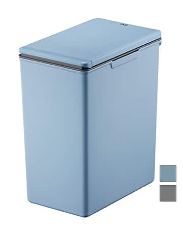 blue or grey 20L recycling bin which can be interlocked with multiple bins to create a recycling station to suit your needs